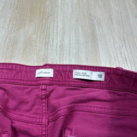 J. Jill Denim High Rise Straight Leg Crop Raw Hem Stretch Burgundy Jeans 18 - Picture 8 of 13